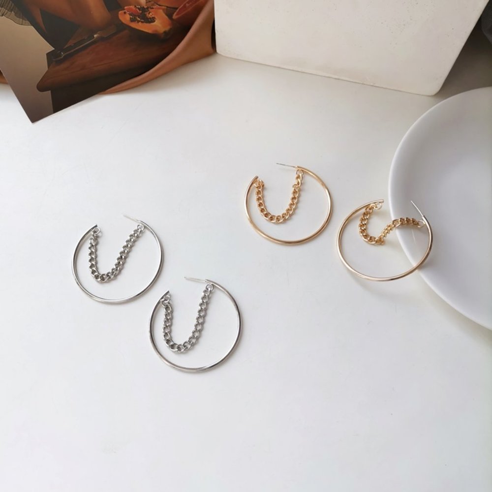 💙Minimalistic Chain Hoops Earrings - Picture 14 of 14